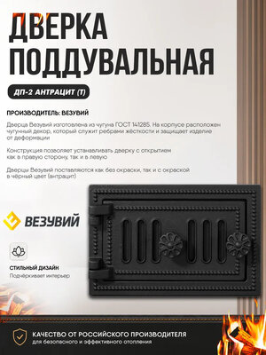 Дверка поддувальная ДП-2 Везувий с шибером  Антрацит
