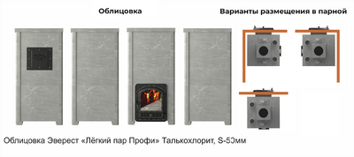 Печь Эверест "Легкий пар Профи" каменка «по-серому», Талькохлорит, S-50 мм
